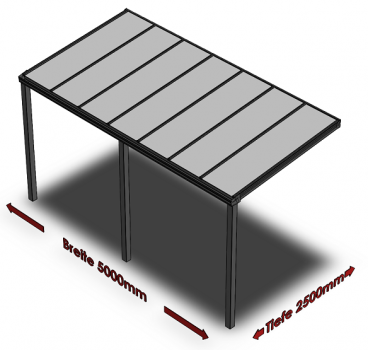 Preview: Überdachung mit VSG 8,76 mm matt, 5 x 2,5 m